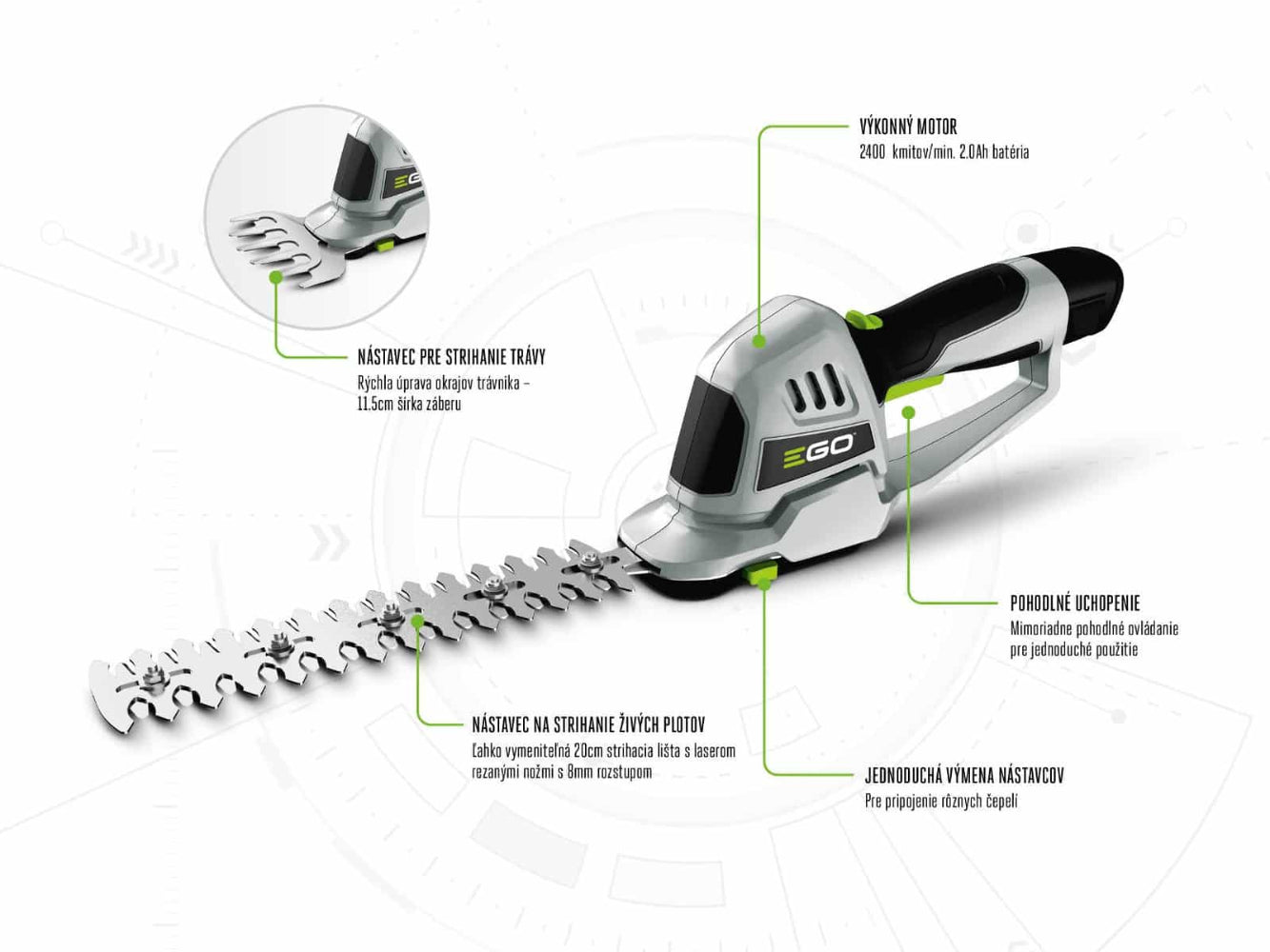 EGO Power+ CHT2001E ručné aku nožnice na kríky a trávu s 12V batériou